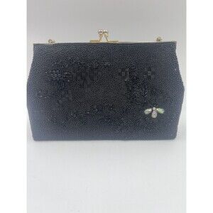 Beautiful Vintage Black Beaded Evening Purse Clutch